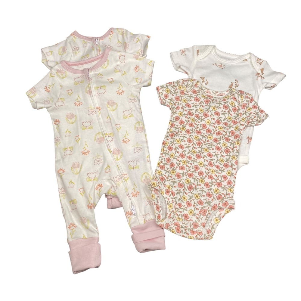 Newborn Baby‎ Bundle: Carter's Cloud Island Bodysuits & Sleepsuit 0-3M Floral